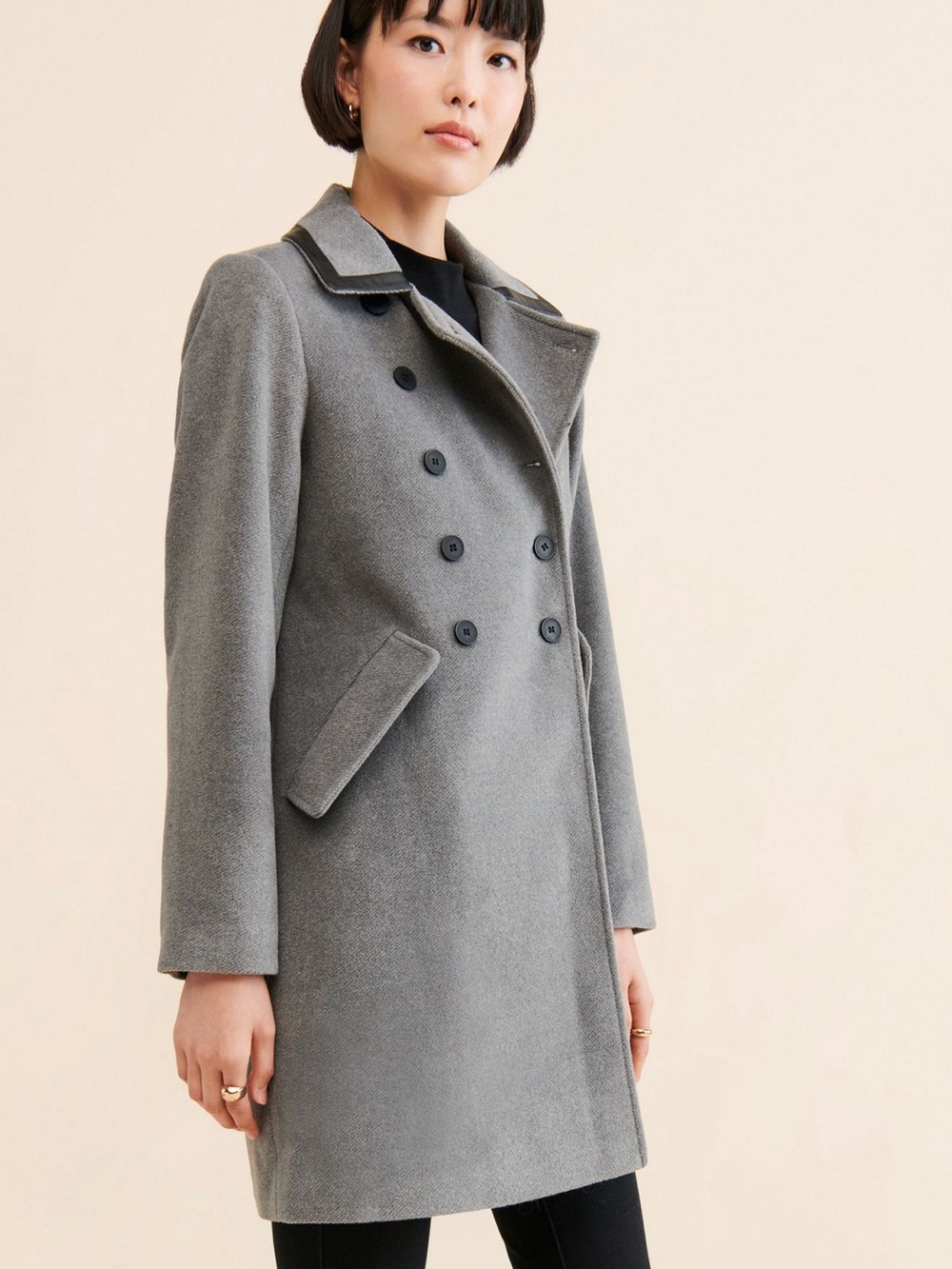 Anthropologie Wool-Blend Double-Breasted Gray Coat M